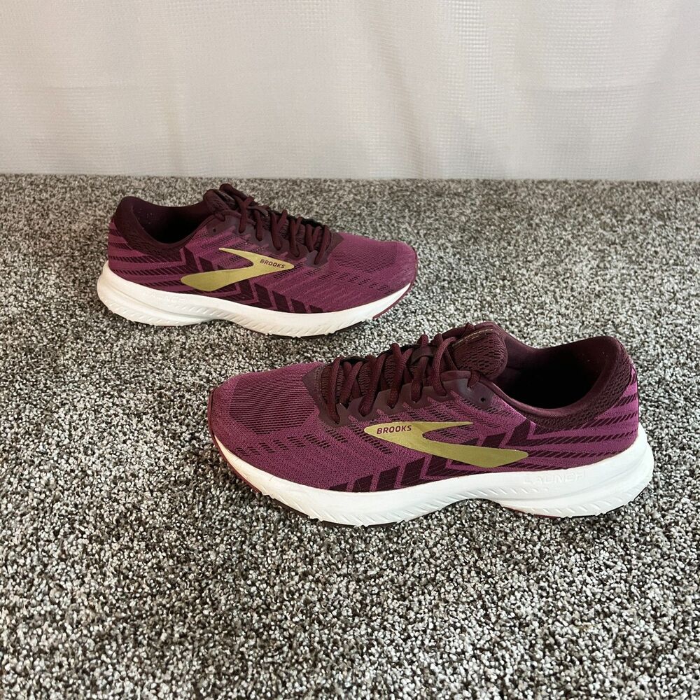 Brooks Launch 6 Womens Purple Gold White Athletic Running Shoes Size 8.5